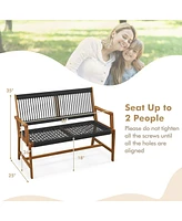 Slickblue Outdoor Acacia Wood Bench with Backrest and Armrests