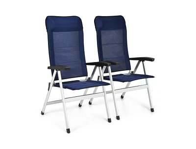 Slickblue 2Pcs Patio Dining Chair with Adjust Portable Headrest-Blue