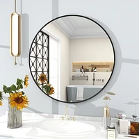 Homlux 30 Inch Round Wall Mirror with Black Aluminum Alloy Frame