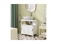 Slickblue Pedestal Sink Storage Cabinet with 2 Sliding Doors and U-shaped Cut-out-White