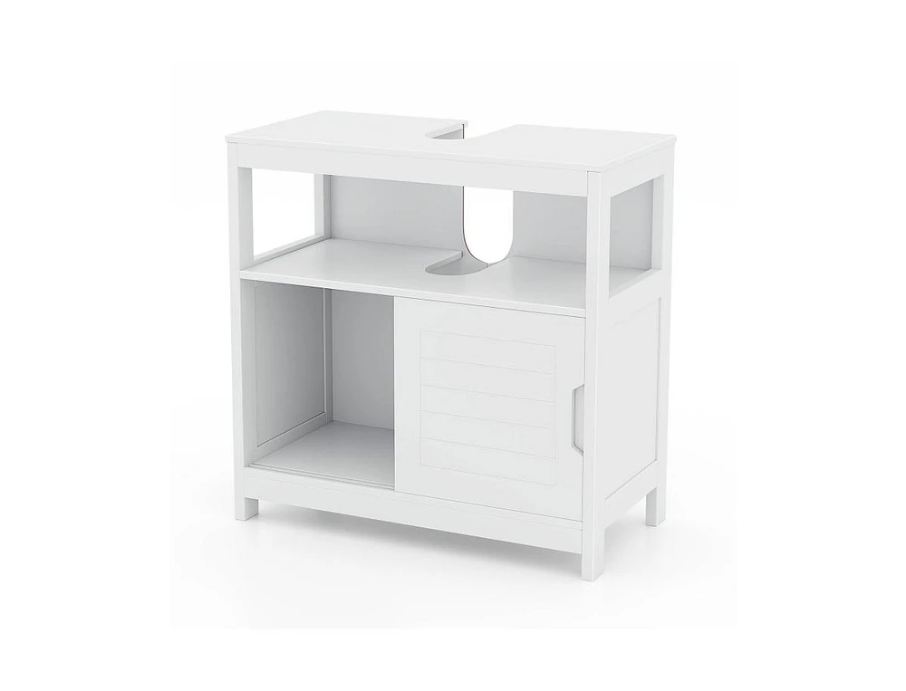 Slickblue Pedestal Sink Storage Cabinet with 2 Sliding Doors and U-shaped Cut-out-White