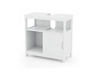 Slickblue Pedestal Sink Storage Cabinet with 2 Sliding Doors and U-shaped Cut-out-White