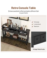 Slickblue 60 Inch Long Sofa Table with 4 Drawers and Open Shelf for Living Room