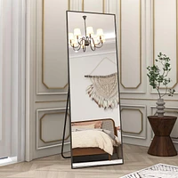 Homlux Black 64"x21" Full-Length Rectangle Nano Glass Mirror, Standing or Wall-Mounted