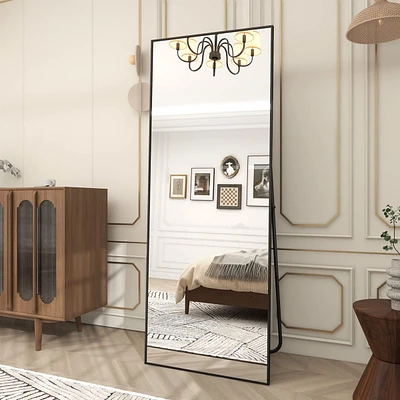 Homlux Black 64"x21" Full-Length Rectangle Nano Glass Mirror, Standing or Wall-Mounted