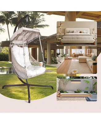 Simplie Fun Luxury Rattan Swing Egg Chair Durable, Comfortable, and Stylish