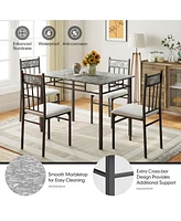 Sugift 5 Pieces Faux Marble Dining Set Table with Solid Steel Frame