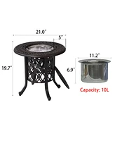 Elegant 21" Cast Aluminum Ice Bucket and Side Table