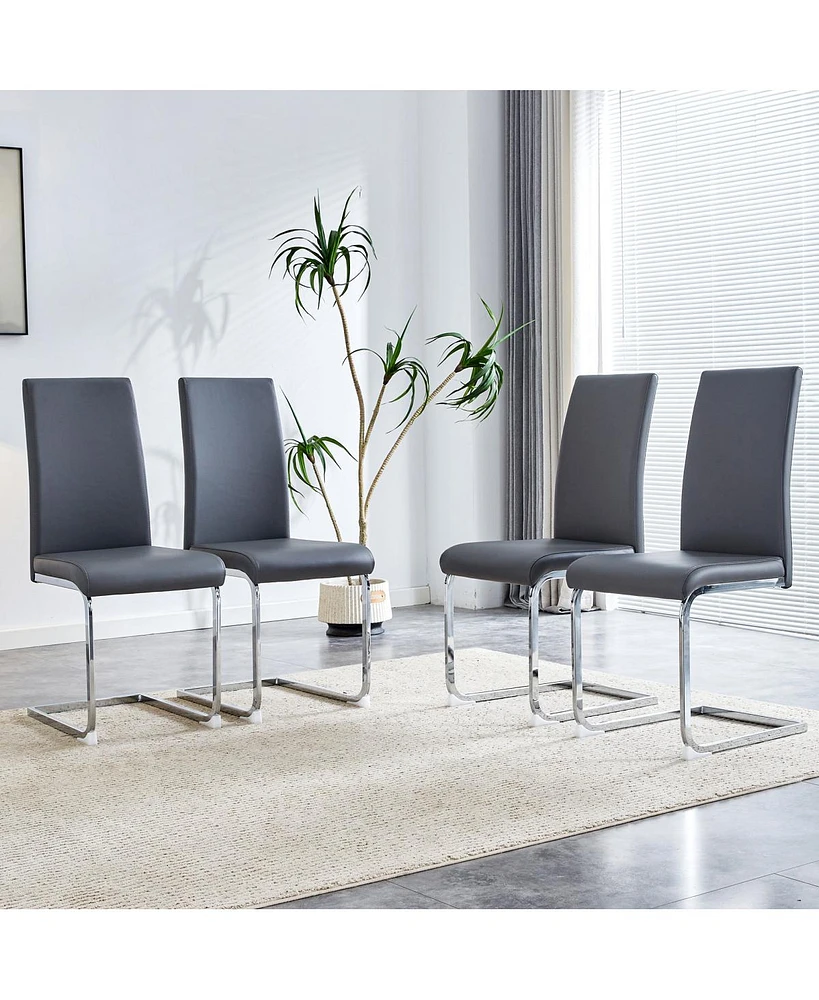Simplie Fun Set of 4 Pu Leather Modern Dining Chairs, Gray