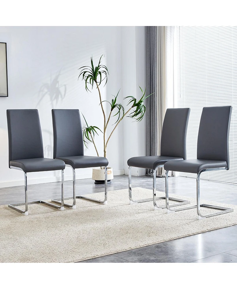 Streamdale Furniture Set of 4 Pu Leather Modern Dining Chairs, Gray