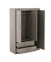 3-Door Mirror Wardrobe with shelves, Gray
