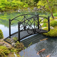 Outsunny Garden Bridge 3.3', Floral Pond Bridge with Safety Railings