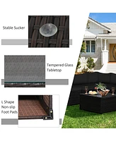 Costway 6PCS Patio Rattan Furniture Set Sectional Cushioned Sofa Deck