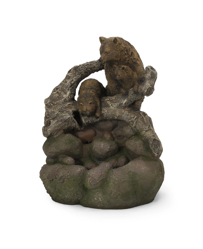 Simplie Fun Bear Family Cascade Outdoor Fountain with Led Lights