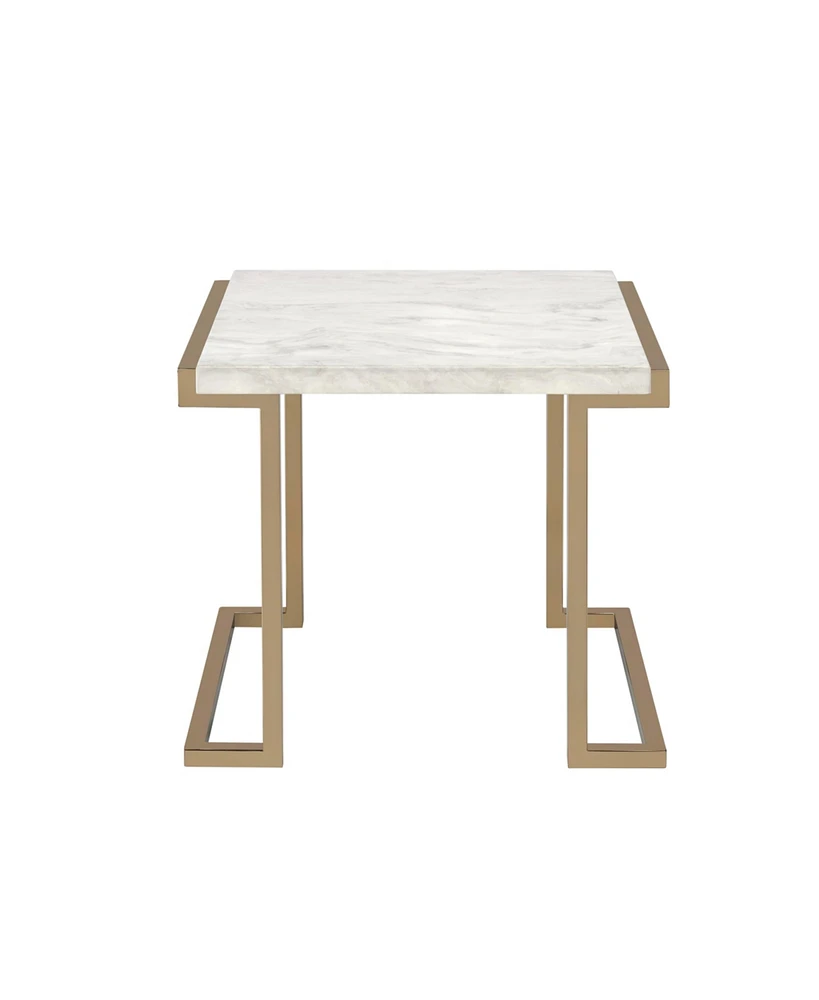 Simplie Fun Boice Ii End Table in Faux Marble & Champagne