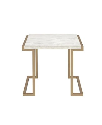 Simplie Fun Boice Ii End Table in Faux Marble & Champagne