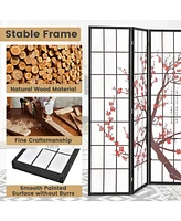 Slickblue 6FT Folding Decorative Oriental Privacy Screen with Plum Blossom Design for Home Office-White