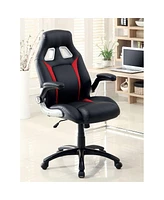 Simplie Fun Adjustable Upholstered Office Chair, Black/Red, Padded Armrests