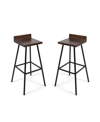 Simplie Fun Bidwell Acacia Wood & Iron Bar Stools - Set of 1