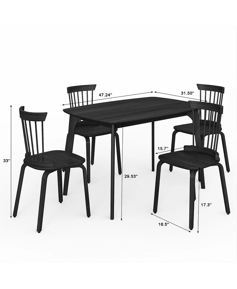 Simplie Fun Premium Solid Wood Dining Table & Windsor Chair Set for 6