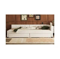 Simplie Fun Queen Size Upholstered Platform Bed with Usb and 2 Drawers, Beige