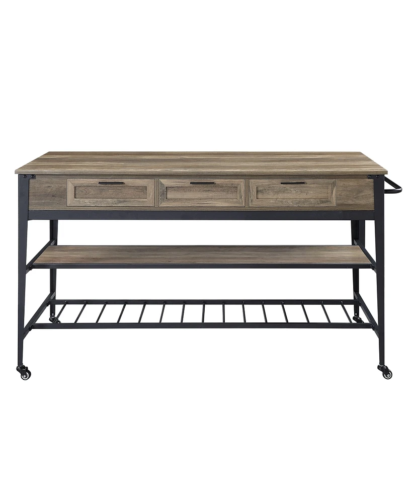 Simplie Fun Macaria Kitchen Island, Rustic Oak & Black Finish