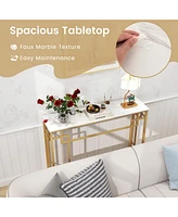 Slickblue Modern Console Table with Geometric Frame and Faux Marble Tabletop-White