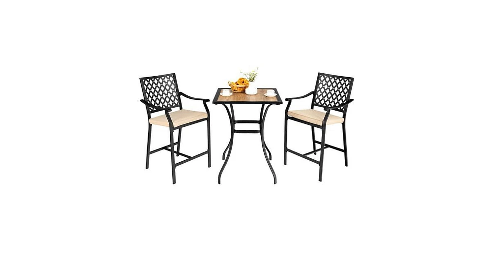 Slickblue 3 Pieces Patio Bar Set with 2 Bar Stools and 1 Square Table