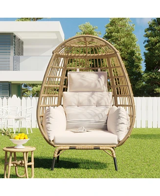 Simplie Fun Premium Eggshell Rattan Single Chair for Outdoor Comfort and Style