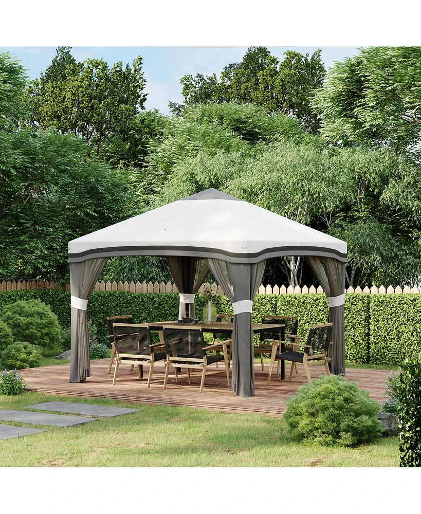 Streamdale Furniture 10' x 10' Pop Up Canopy Tent with Netting, Instant Tents for Parties, Height Adjustable, with Wheeled Carry Bag and 4 Sand Bags f