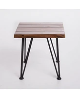 Simplie Fun Rustic Industrial Acacia Wood Outdoor Side Table