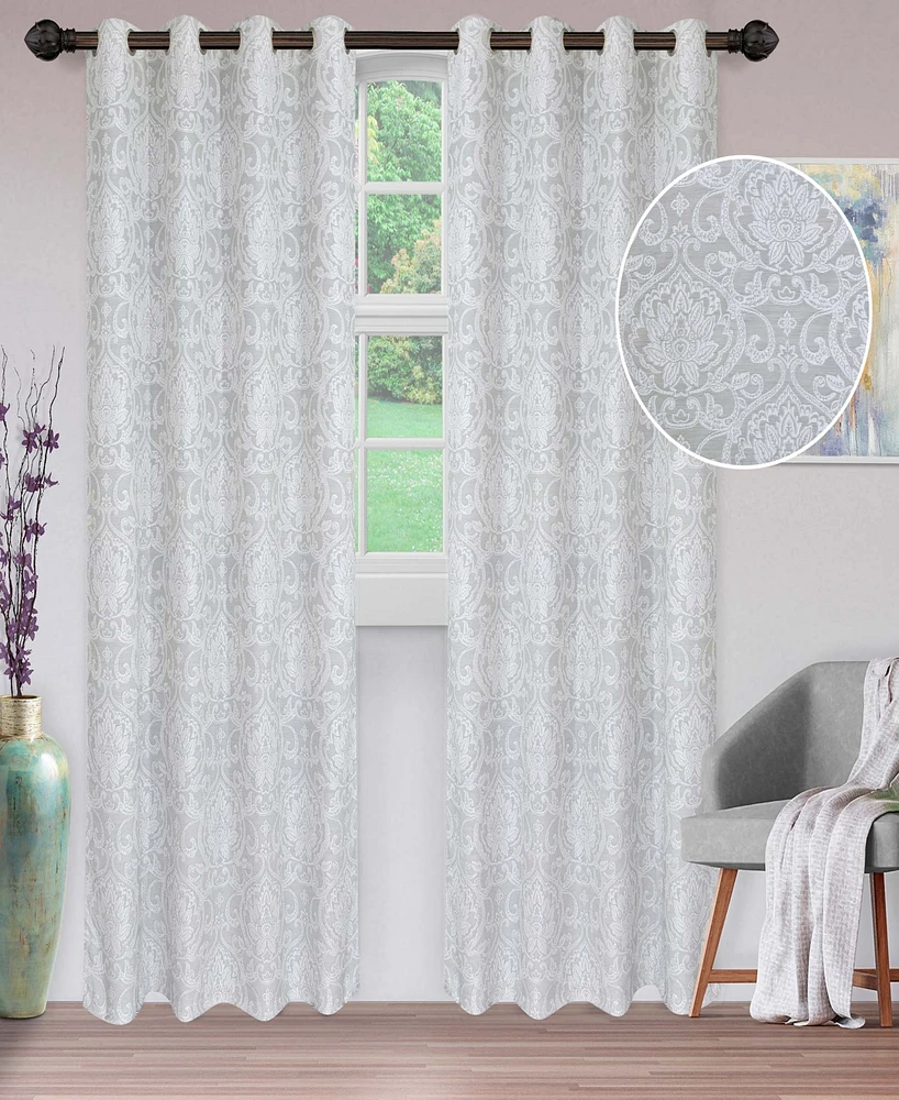 Superior Lotus Jacquard Classic Floral Damask Window Curtain Panel Set with Grommet Header