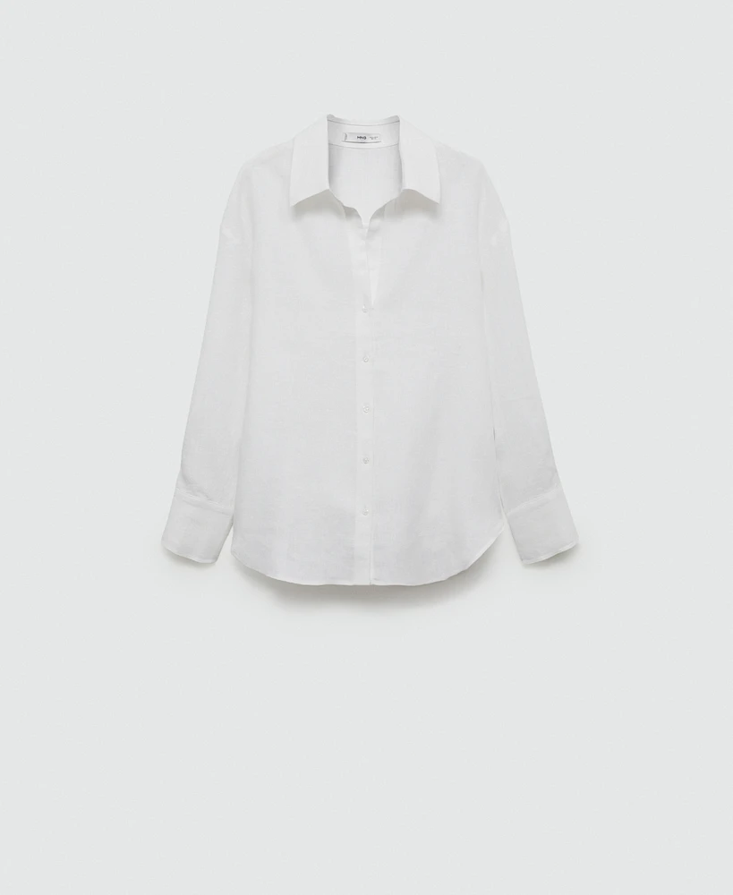Mango Women's 100% Linen Long Sleeve Shirt