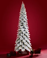 Glitzhome 12ft Pre Lit Flocked Layered Slim Spruce Artificial Christmas Tree with 900 Warm White Lights, Three Function, Simple Setup