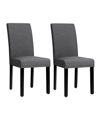 Slickblue Set of 2 Fabric Upholstered Dining Chairs with Nailhead-Grey