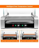 Sugift Stainless Steel Commercial 11 Roller Grill and 30 Hot Dog Cooker Machine