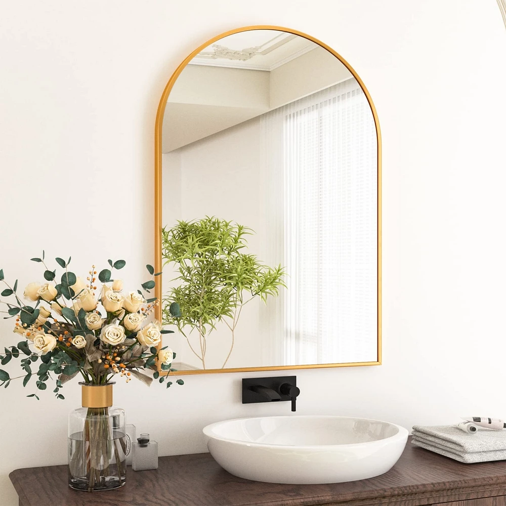 Homlux Arched Wall Mounted Mirror 20"x30" in Gold