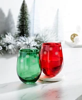 Cambridge 18 Oz Red Green Stemless Wine Glasses, Set of 2