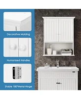 Sugift 2-Door Wall Mount Bathroom Storage Cabinet with Open Shelf