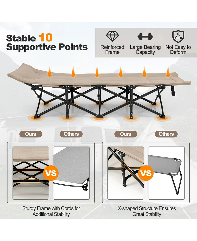 Slickblue Folding Camping Cot with Carry Bag Cushion and Headrest