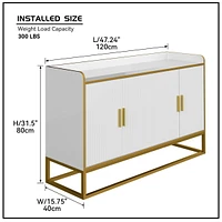 Modern Kitchen Buffet Storage Cabinet Cupboard White Gloss With Metal Legs For Living Room Kitchen