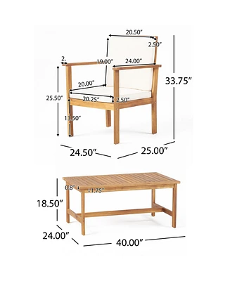 Simplie Fun Durable Acacia Wood Slat Panel 4-Piece Patio Set with Table