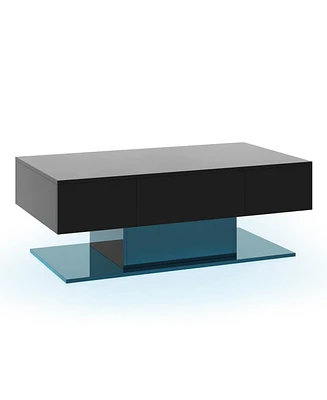 Slickblue Modern Led Coffee Table with 20 Color Led Lights and 2 Storage Drawers