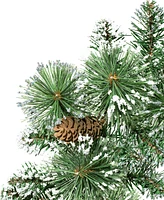 Glitzhome Set of 2 6ft Pre Lit Frosted Greenery Pinecones Christmas Garland, with 35 C3 Clear Light Emitting Diode Lights and Timer, Three Function