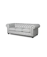 Nice Link Alexandon 95" Chesterfield Chair in Light Grey Italian Leather with Nailhead