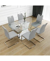 Streamdale Furniture Elegant Dining Table Set with Stable Base, 6 Chairs, and Natural Lacquered Legs (W210127282)