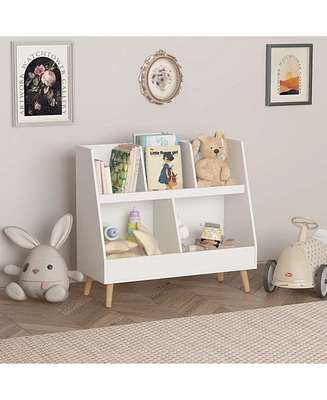 Simplie Fun Modern Kids Bookshelf with Storage Bins for Books, Toys & Games