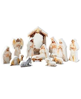 Glitzhome 13pcs Christmas Wooden Epoxy Resin Nativity Figurine Set