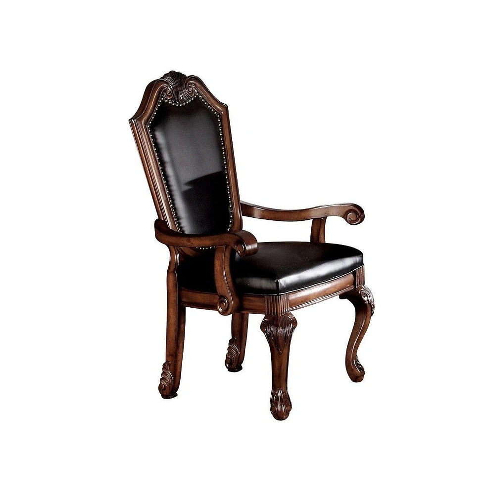 Simplie Fun Chateau De Ville Arm Chair (Set-2) in Black Pu & Cherry