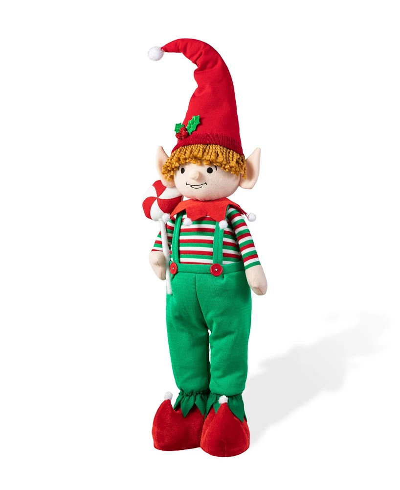 Glitzhome 39 26 H Telescoped Fabric Christmas Boy Elf Standing Decor